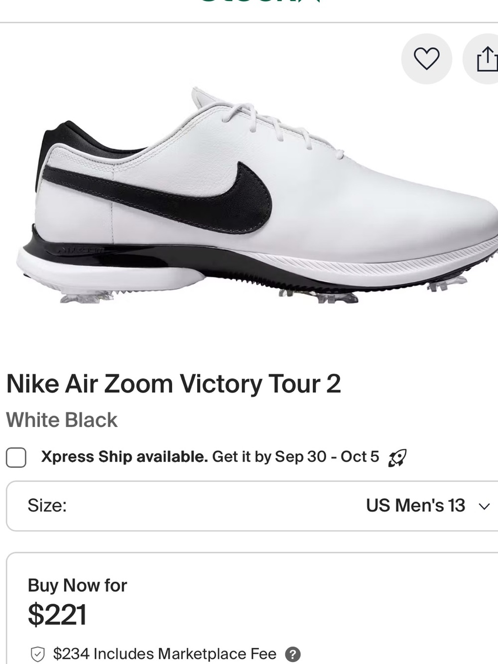 Nike Kids White and Black Golf Sneakers with Traction Spikes